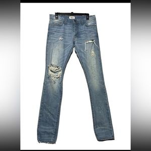 MINTCREW INDIGO DESTROYED DESTRUCTED SKINNY JEANS MEN’S SIZE 28 Actual(32x35)